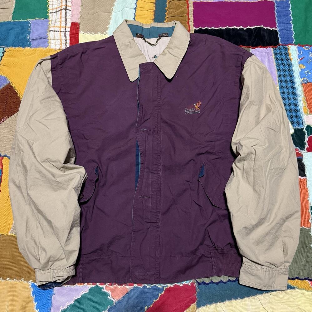 Vintage Ducks Unlimited Two Tone Burgundy/Khaki Full Zip Lined Jacket Large